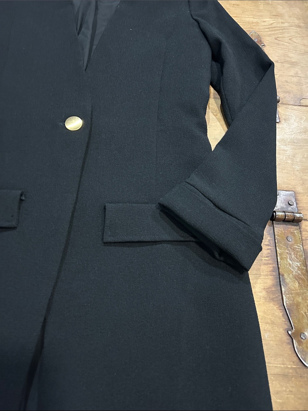 Backstage Black Longline Blazer Coat Women’s Size XS Gold Button - Picture 4 of 8